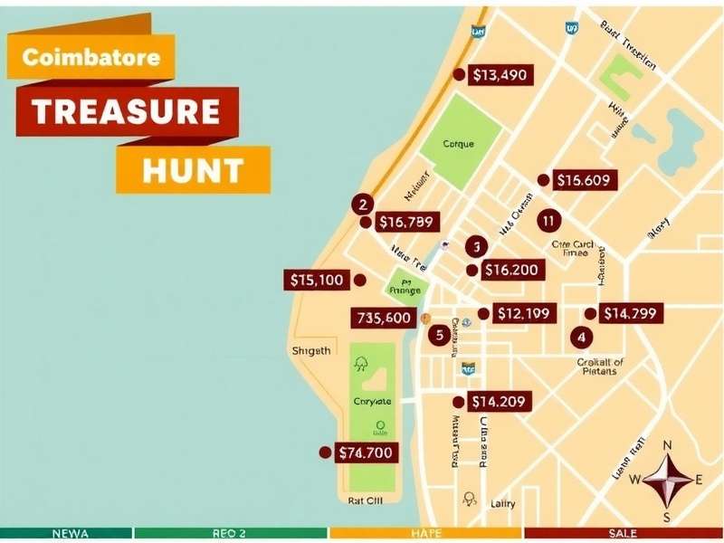 Coimbatore Treasure Hunt Game Map Coimbatore Treasure Hunt Map - Showing treasure locations across Coimbatore city